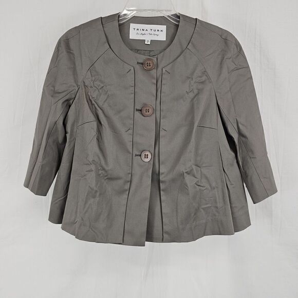 Trina Turk Pants Suit Jacket Charcoal Gray Boxy Dress Cropped Jacket Size 2 - Picture 1 of 5